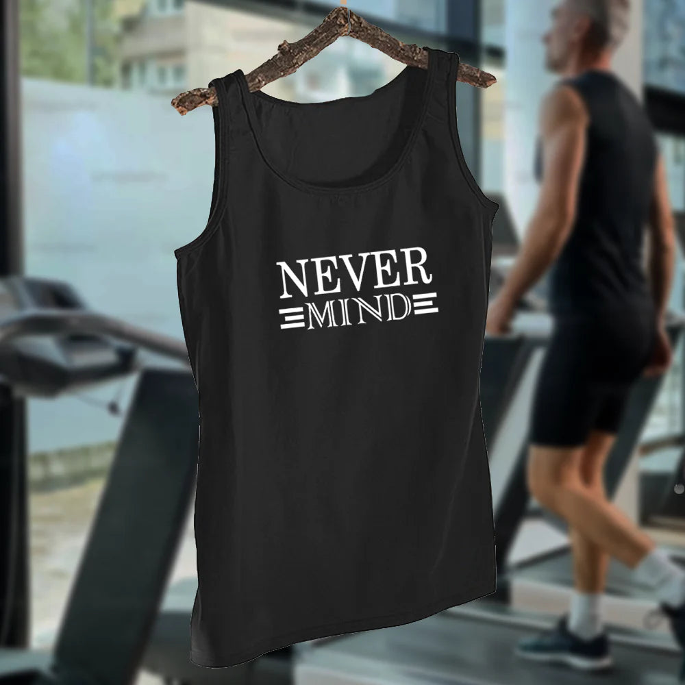 NEVER MIND Design - Black Jersey Printed Gym Sando Tanks